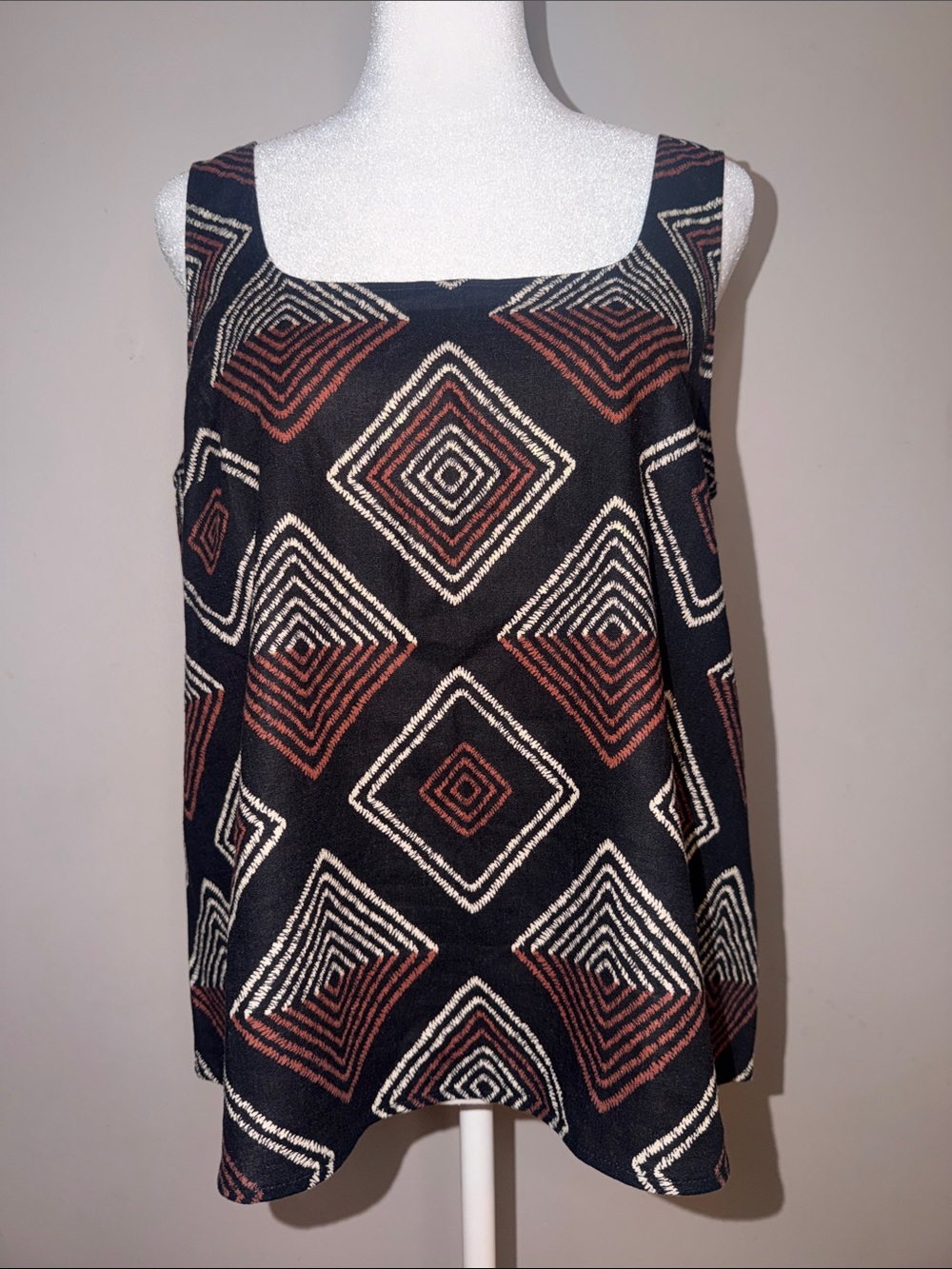 Loft Geometric Pattern Linen Blend Tank